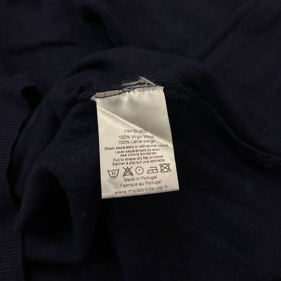 Maison Kitsuné Virgin Wool Tricolor Fox Patch Crewneck Sweater Knitwear Navy EUC - Picture 8 of 12